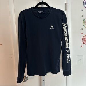 Abercrombie & Fitch Navy Blue Long-Sleeve Logo Shirt - Soft A&F Tee - Size L